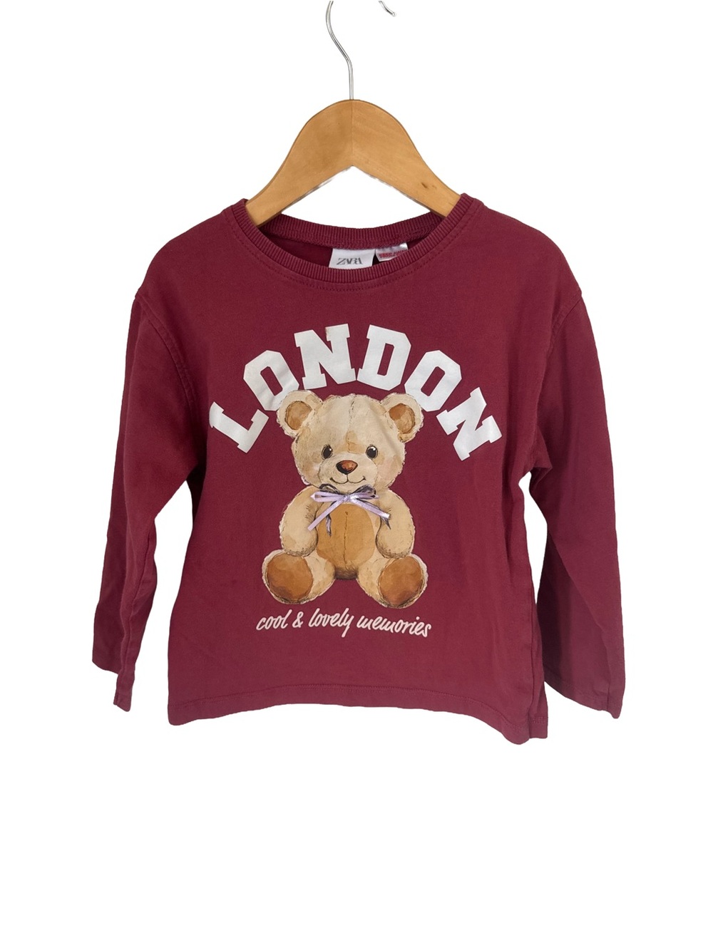 Zara Burgundy Teddy London Long-Sleeve Tee